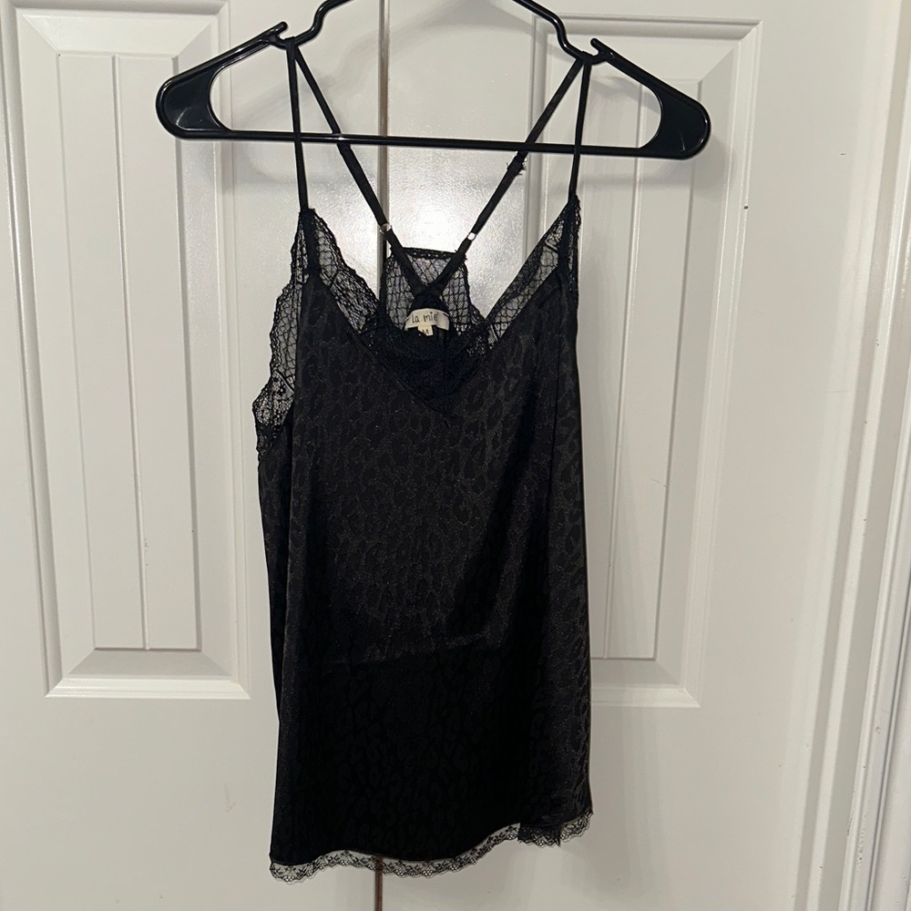LA MIEL Black Leopard Lace Camisole